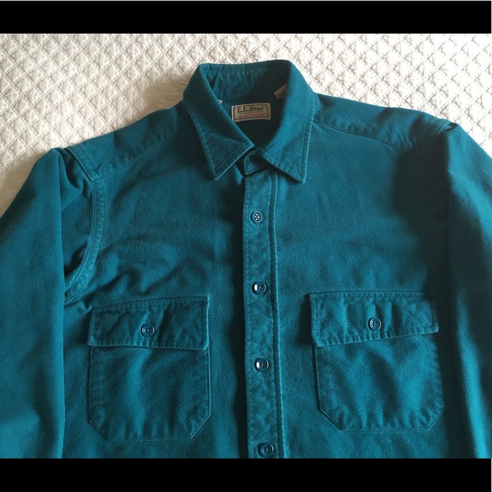 L.L.Bean Chamois Cloth button front dark teal Tall